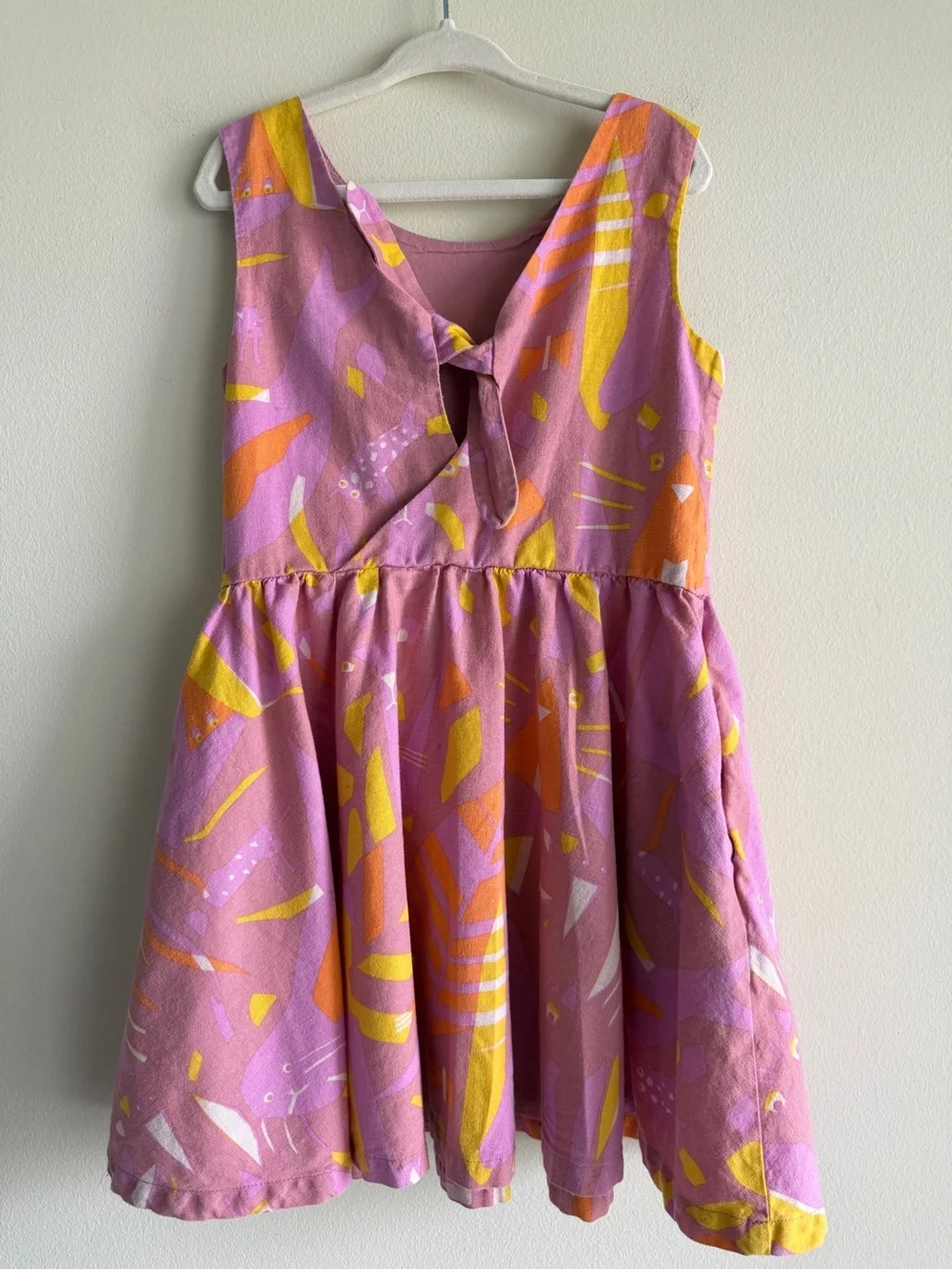 Tea Collection Girls Linen Blend Pink Abstract Print Tank Dress Size 5